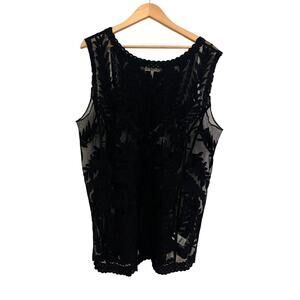 Laundry Shelli Segal Camisole Tank Black Floral Lace V Neck 2X Retro Goth Y2K